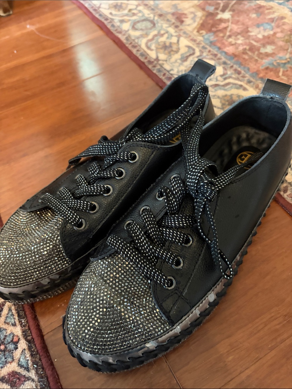 Men's Black Rhinestone-Embellished Casual Sneakers